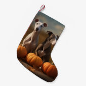 Petite Chaussette De Noël Greyhound Chiot Automne Citrouille de plaisir (Devant (Accrochage))