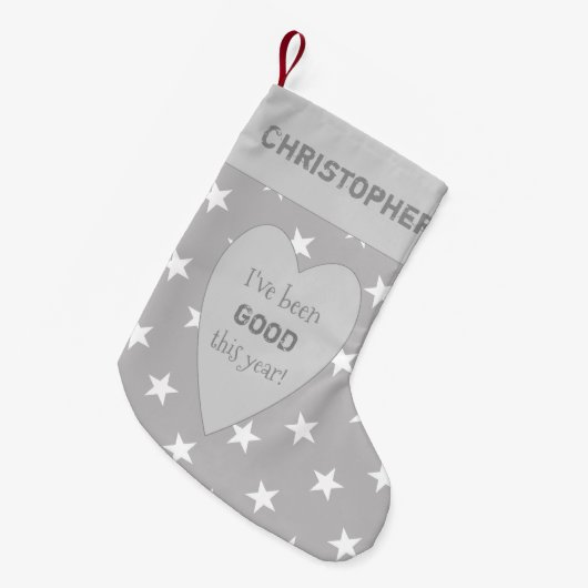 Petite Chaussette De Noël Gris avec étoiles et nom J'ai été bon (Devant (Accrochage))