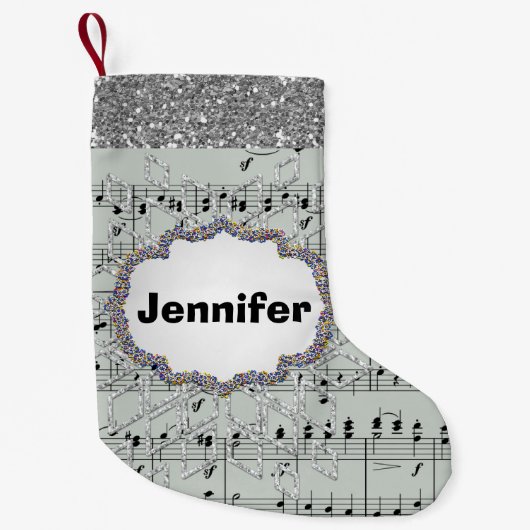 Petite Chaussette De Noël Gris Partition Silver Faux Parties scintillant (Devant)