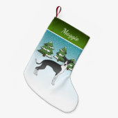 Petite Chaussette De Noël Grise Italienne Noire Et Blanc En Forêt D'Hiver (Devant (Accrochage))