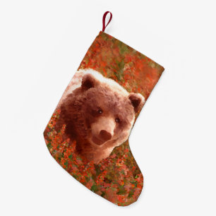 Petite Chaussette De Noël Grizzly Bear Cub dans Fireweed Peinture Art de la