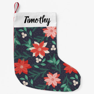 Petite Chaussette De Noël Gros Poinsettias de Noël Rouge et Blanc