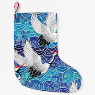 Petite Chaussette De Noël Grue japonaise : Motif orné d'oiseaux.