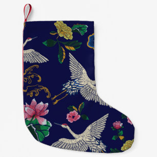 Petite Chaussette De Noël Grues brodées et fleurs, vintage transparent p