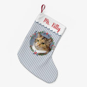 Petite Chaussette De Noël Guirlande de Noël persistante à rayures bleues Pho (Devant (Accrochage))