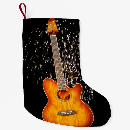Petite Chaussette De Noël Guitare Avec Feu D'Artifice, (Devant)