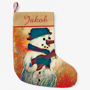 Petite Chaussette De Noël Guitare Snowman Personnalisée