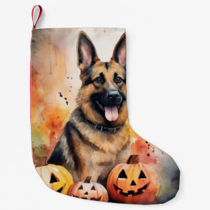 Petite Chaussette De Noël Halloween Berger Allemand avec Citrouilles Épouvan