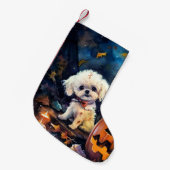 Petite Chaussette De Noël Halloween Bichon Frise Avec La Peur Citrouille (Devant (Accrochage))