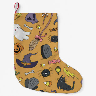 Petite Chaussette De Noël Halloween Doodle Objets Motif sans couture
