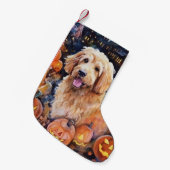 Petite Chaussette De Noël Halloween Goldendoodle avec la peur Citrouille (Devant (Accrochage))
