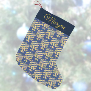 Petite Chaussette De Noël Hanoukka Gold Motif Ajoutez Votre Nom Chrismukkah
