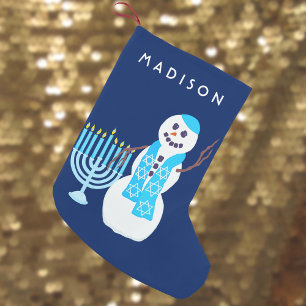 Petite Chaussette De Noël Hanoukka Jewish Snowman Menorah SML Chrismukkah