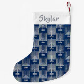Petite Chaussette De Noël Hanoukka Silver Motif Ajouter un nom Chrismukkah (Dos)
