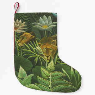 Petite Chaussette De Noël Henri Rousseau Jungle Tropical Lion Impression Vin
