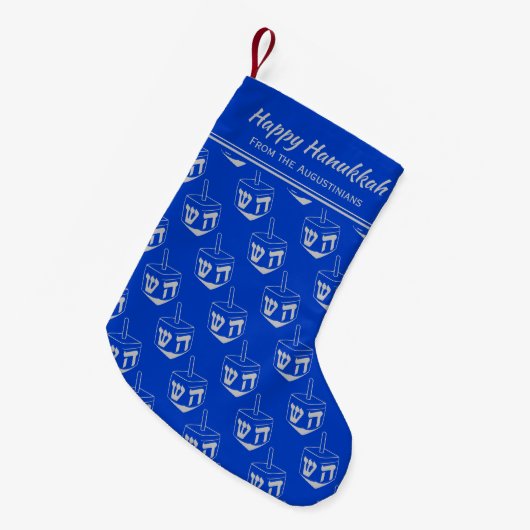 Petite Chaussette De Noël HEUREUX HANOUKKA Dreidel Customisé BLEU CLAIR (Devant (Accrochage))