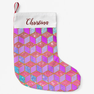 Petite Chaussette De Noël Hexagon en forme de diamant doré en Pastel V