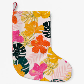 Petite Chaussette De Noël Hibiscus et monstère feuille motif tropical desi