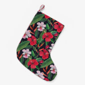 Petite Chaussette De Noël hibiscus rouge, orchidées, aquarelle tropicale. (Devant (Accrochage))
