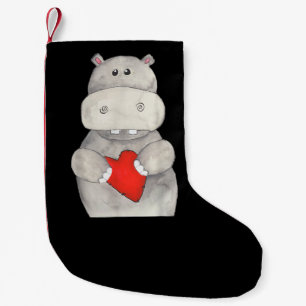 Petite Chaussette De Noël Hippopotame mignon tenant le coeur Love Hippo