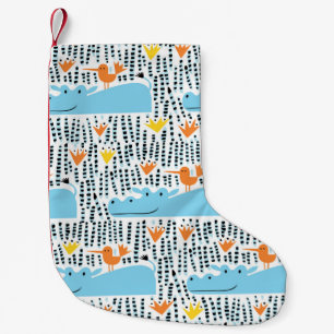 Petite Chaussette De Noël Hippos Birds Lake : Motif Vintage.