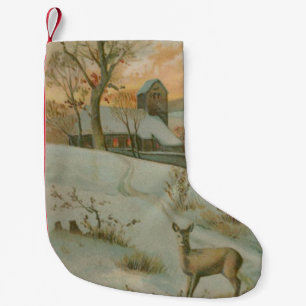 Petite Chaussette De Noël Hiver Field Deer Church Neige