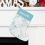 Petite Chaussette De Noël Holiday Simple Beach Tropical Dollar de sable<br><div class="desc">Ce design comprend un mobilier de Noël bleu turquoise mignon avec un script de calligraphie tendance, un style festif simple et minimaliste, un cool unique créatif nautique côtier, une plage tropicale océan coquillages, un bateau de croisière de sable blanc dollar, un séjour en famille, un chalet de plage décoration maison,...</div>