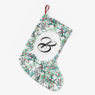 Petite Chaussette De Noël Holly branches sur blanc. Personnalisé avec le nom