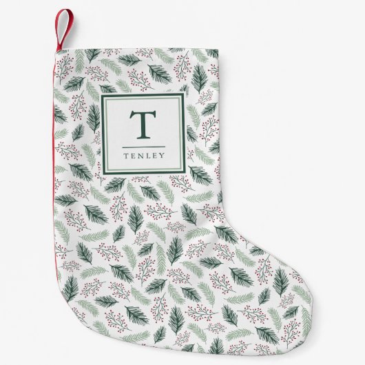 Petite Chaussette De Noël Holly et Pine | Monogramme (Devant)