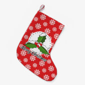Petite Chaussette De Noël Holly on Red White Snowflakes (Devant (Accrochage))