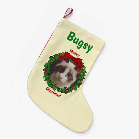 Petite Chaussette De Noël Holly Wreath Frame Meowy Christmas Ajouter une pho (Devant (Accrochage))