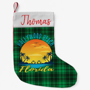 Petite Chaussette De Noël Hollywood Beach Floride Retro Sunset Green Plaid