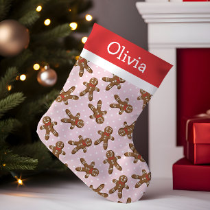 Petite Chaussette De Noël Homme en pain d'épice à pois roses