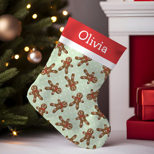Petite Chaussette De Noël Homme en pain d'épices à pois verts