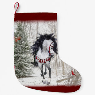 Petite Chaussette De Noël Horse des neiges et cardinaux Réservation de Noë
