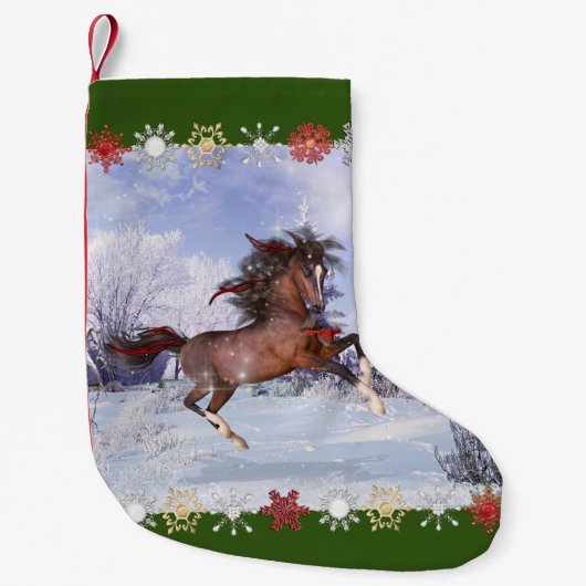 Petite Chaussette De Noël Horse et cardinaux Stocker (Devant)