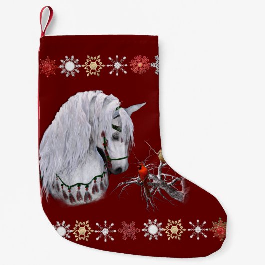 Petite Chaussette De Noël Horse et cardinaux Stocker (Devant)