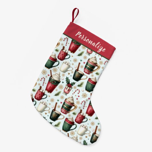 Petite Chaussette De Noël Hot Christmas Holiday Drinks Pattern Personalized (Devant (Accrochage))
