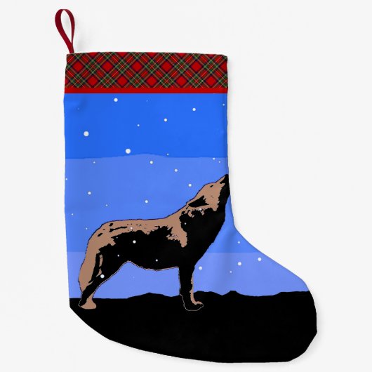 Petite Chaussette De Noël Howling Wolf en hiver - Art faunique original (Devant)