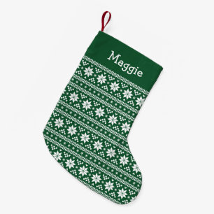 Petite Chaussette De Noël Hunter Green et White Fair Isle Monogram