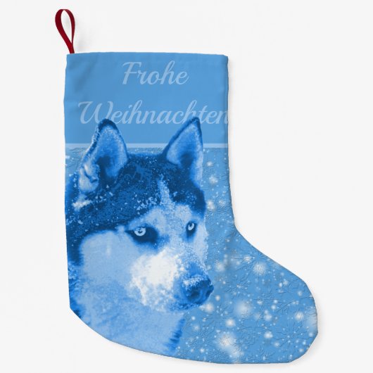 Petite Chaussette De Noël Husky bleu Joyeux Noël (Devant)