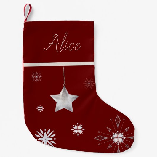 Petite Chaussette De Noël hygge de flocon d'argent Monogramme Noël Stocker (Devant)