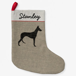 Petite Chaussette De Noël Ibizan Hound Silhouette Faux Linen Chien race Xmas