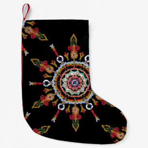 Petite Chaussette De Noël Ikat Damask Rouge Vert Vintage