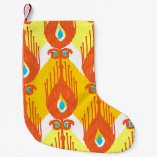 Petite Chaussette De Noël Ikat Fabric Motif : Ethnic Vintage Design.