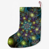 Petite Chaussette De Noël Illuminé bleu violet moderne Fractal Art Nom (Dos)
