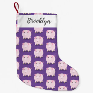 Petite Chaussette De Noël Illustration de cochon cartoon rose mignon au vent