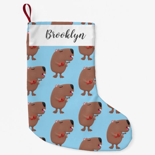 Petite Chaussette De Noël Illustration de dessin animé de capybara ukulele (Devant)