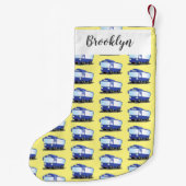 Petite Chaussette De Noël Illustration d'un bus moderne bleu mignon (Dos)