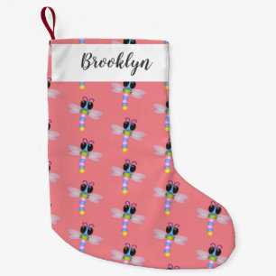 Petite Chaussette De Noël Illustration d'une libellule bleu et rose